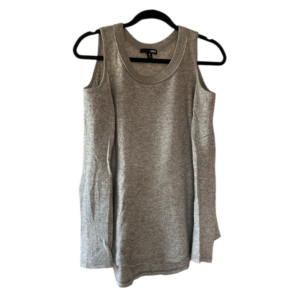 AQUA Gray Cashmere Sweater with Shoulder Cut-Outs